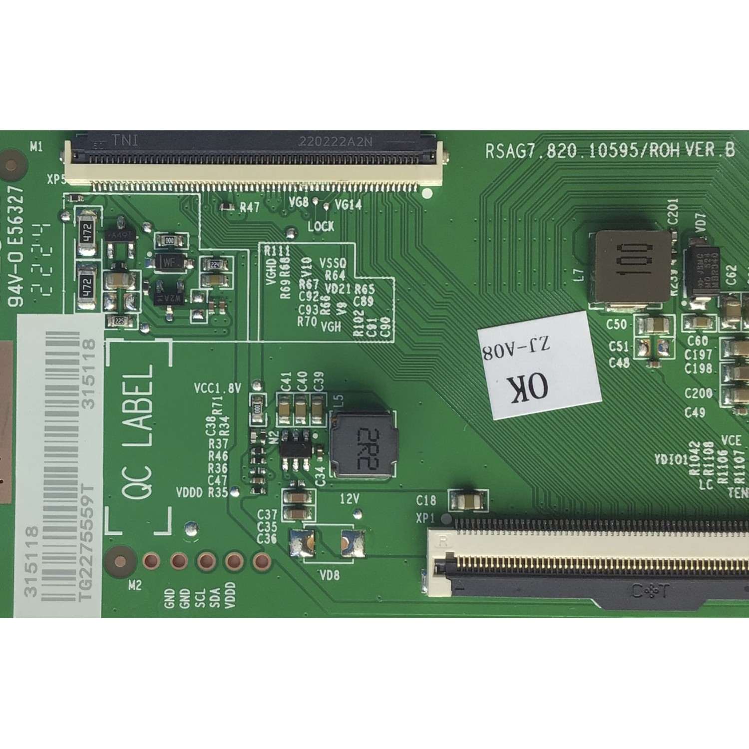 T-CON ORIGINAL PARA TV HISENSE / NUMERO DE PARTE 315118 / RSAG7.820.10595/ROH VER.B / PANEL HD500Y3U53-T0L8/S1/FJ/GM/ROH / DISPLAY T500QVN04.1 / MODELO 50U6H	 - Imagen 2